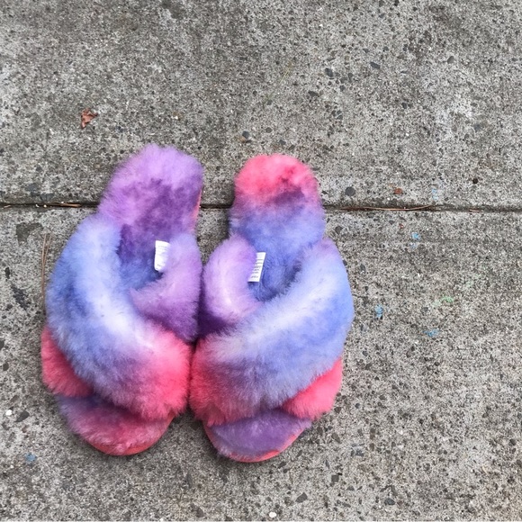 Emu Shoes New Emu Real Fur Rainbow Dyed Slides Australia Sz 7